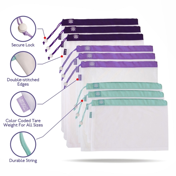 Lotus Reusable Produce Grocery Bags Premium Mesh - Set of 3 Eco Friendly NWOT - Picture 6 of 6